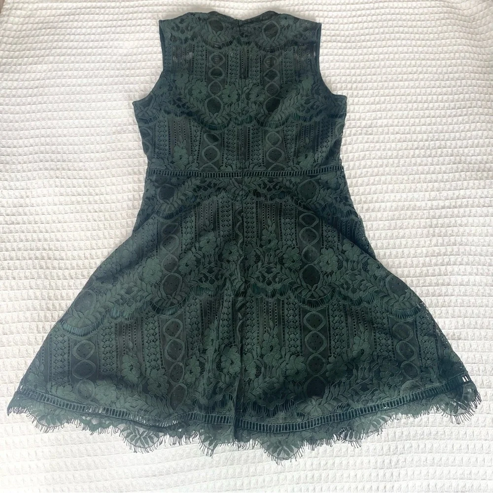 BB Dakota Dark Green Lace Dress with Scalloped Detail size 10